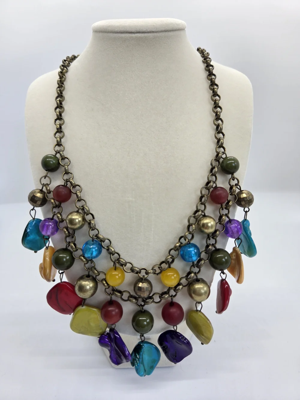 Vintage Multicolor Bead Drop Necklace - Women Jewelry